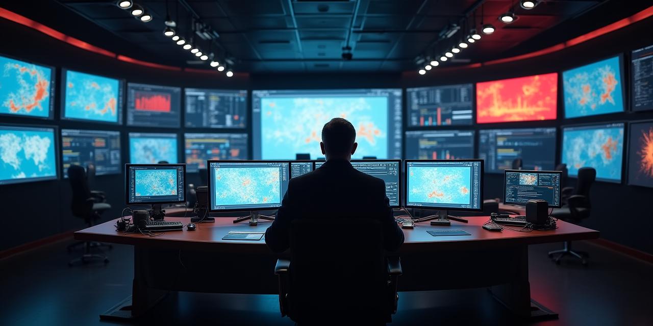 Redazione giornalistica professionale con schermi e analisi dati